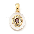 Brass Micro Pave Cubic Zirconia Pendents, Cadmium Free & Nickel Free & Lead Free, with Shell and Glass Charms, Real 18K Gold Plated, 14.5x11x2.5mm, Hole: 5x2.5mm(KK-M303-02G-04)