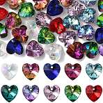 40Pcs 10 Colors Faceted Glass Charms, Heart, Back Plated, Mixed Color, 14x14x7.5mm, Hole: 1.4mm, 4pcs/color(GLAA-FS0002-68)