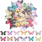 60Pcs 12 Styles 3D Gauze Butterfly Ornament Accessories, with Rhinestones, Mixed Color, 32x45x3mm, 5pcs/style (FIND-SP0020-64C)