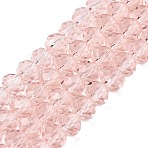 Glass Beads Strands, Faceted, Rondelle, Pink, 6x5mm, Hole: 1mm, about 80~85pcs/strand, 38~40cm(EGLA-A044-T6mm-D22)