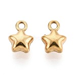 304 Stainless Steel Pendants, Star Charms, Ion Plating(IP), Long-Lasting Plated, Real 18K Gold Plated, 7.5x5.5x3.5mm, Hole: 1.2mm(STAS-N125-17G)