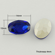Glass Pointed Back Rhinestone, Back Plated, Faceted, Oval, Medium Blue, 10x14x4mm(RGLA-Q011-10x14mm-26)