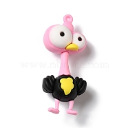 PVC Plastic Cartoon Big Pendants, Burst Eyes Ostrich Charms, for DIY Keychain Making, Pink, 70x29.5x21.5mm, Hole: 2.5mm(PVC-Q095-03A)
