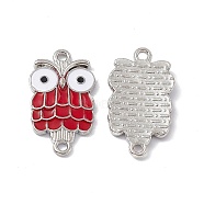 Alloy Connector Charms, with White & Red Enamel, Owl Links, Platinum, 22x12.5x2.5mm, Hole: 1.5mm(FIND-A024-47P)