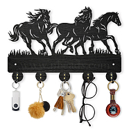 Wood & Iron Wall Mounted Hook Hangers, Decorative Organizer Rack, with 2Pcs Screws, 5 Hooks for Bag Clothes Key Scarf Hanging Holder, Horse, 200x300x7mm.(HJEW-WH0055-033)