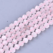 Natural Rose Quartz Beads Strands, Faceted, Star Cut Round Beads, 9~10x9~10x9~10mm, Hole: 1mm, about 37pcs/strand, 14.5 inch(G-T121-06B)