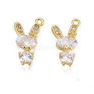 Brass Micro Pave Cubic Zirconia Charms, Real 18K Gold Plated, Rabbit, Clear, 15x8.5x4mm, Hole: 1mm(KK-N231-244)