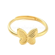 Butterfly Brass Adjustable Rings for Women, Real 24K Gold Plated, US Size 8 1/2(18.5mm)(RJEW-L120-015G)