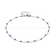 304 Stainless Steel Cable Chain Anklets, with Enamel and Lobster Claw Clasps, Stainless Steel Color, Blue, 230x2mm(AJEW-K030-01P-01)