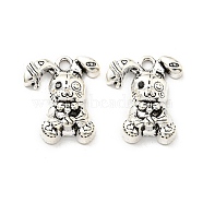 Tibetan Style Rack Plating Alloy with Glass Pendants, Lead Free & Cadmium Free, Rabbit Charm, Antique Silver, 23x19.5x6mm, Hole: 2.2mm(PALLOY-K010-15AS)