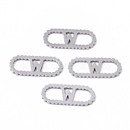 201 Stainless Steel Links Connectors, Laser Cut, Oval with Letter, Stainless Steel Color, Letter.W, 15x6x1mm, Hole: 4x5~7mm(STAS-N091-41W)