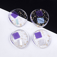 Transparent Resin Cabochons, with Shell and Gold Foil, Flat Round, Blue Violet, 32.5x30x4~4.5mm(CRES-S362-013A-02)