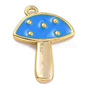 Autumn Theme Brass Enamel Pendants, Golden Long-Lasting Plated, Mushroom, Blue, 15x10.5x1.5mm, Hole: 1mm(KK-P197-18B-G)