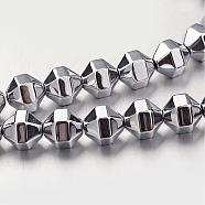 Electroplate Non-magnetic Synthetic Hematite Bead Strands, Polygon, Silver Plated, 8x8mm, Hole: 1mm, about 51pcs/strand, 15.7 inch(G-F300-29B-01)