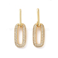 Clear Cubic Zirconia Hollow Out Oval Dangle Stud Earrings, Brass Jewelry for Women, Real 18K Gold Plated, 32.5mm, Pin: 0.6mm(EJEW-F298-13G)