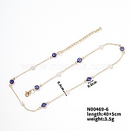 Evil Eye Brass Link Chain Necklaces Hip-hop Rock Fashion Necklace, Blue, 15.75 inch(40cm)(WS7214-1)