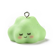 Opaque Resin Pendants, Cartoon Cloud Charms, with Platinum Tone Iron Loops, Pale Green, 19.5x27x21mm, Hole: 2mm(RESI-D063-03F)