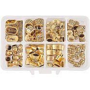 Alloy Tibetan Style Cord Ends, Mixed Shapes, Antique Golden, Boxes: 13x8.4x1.75cm, Cord Ends: 78pcs/box(TIBEB-PH0004-47AG)