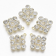 Golden Plated Alloy Pendants, with Glass Rhinestone, Rhombus, Clear, 23x20x5~6mm, Hole: 1.4mm(PALLOY-N154-01A)