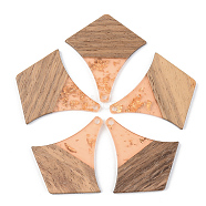 Transparent Resin & Walnut Wood Pendants, with Gold Foil, Arrows, Dark Salmon, 38x35x3mm, Hole: 2mm(RESI-S389-055A-B04)