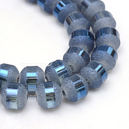 Electroplate Glass Bead Strands, Frosted, Rainbow Plated, Round, Marine Blue, 6~6.5mm, Hole: 1mm, about 100pcs/strand, 23.6 inch(X-EGLA-S131-6mm-A04)