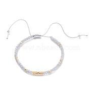 Adjustable Nylon Thread Braided Bead Bracelets, with Faceted Glass Beads and Real 18K Gold Plated Brass Beads, Rondelle, WhiteSmoke, Inner Diameter: 1-3/4~3-5/8 inch(4.6~9.3cm)(BJEW-JB05528-02)