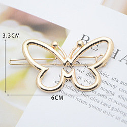 Alloy Geometric Hair Barrettes, Frog Buckle Hairpin for Women, Girls, Butterfly, Golden, 60x32x6.5mm(OHAR-PW0001-216-08)