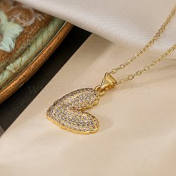 Brass Micro Pave Clear Cubic Zirconia Cable Chain Heart Pendant Necklaces for Women, Real 18K Gold Plated, 18.03 inch(458mm)(NJEW-C054-01G)