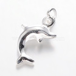 925 Sterling Silver Dolphin Charms, Silver, 13x8x3mm, Hole: 2mm(STER-I006-15)