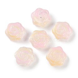 Transparent Spray Paint Glass Beads, Rose, Pearl Pink, 15x15x8mm, Hole: 1.2mm(GLAA-H035-05D)