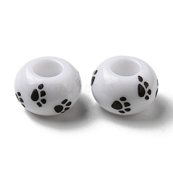 Printed Opaque Acrylic Beads, Large Hole Beads, Round, White, 14x8.5mm, Hole: 5.8mm(SACR-D006-01A)