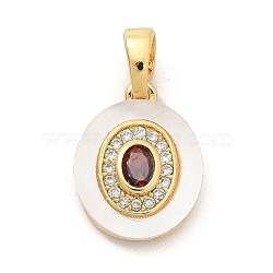 Brass Micro Pave Cubic Zirconia Pendents, with Shell and Glass Charms, Real 18K Gold Plated, 14.5x11x2.5mm, Hole: 5x2.5mm(KK-M303-02G-04)