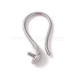 304 Stainless Steel Earring Findings, Earring Hooks, for Half Drilled Beads, Stainless Steel Color, 17x4mm, Pin: 0.9mm(STAS-Z058-02P)