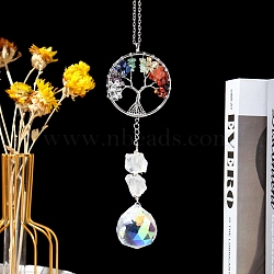 Hanging Crystal Prism for Ceiling Chandelier, Gemstone Tree of Life Pendant Decoration, Suncatcher Rainbow Maker, Round, 235mm(PW-WG95526-02)