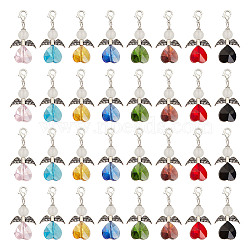 Glass Pendant Decorations, with Alloy Lobster Claw Clasps, Angel, Mixed Color, 43mm, 32pcs/set(HJEW-GO00030)