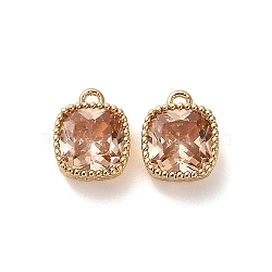 Brass Micro Pave Clear Cubic Zirconia Charms, Real 18K Gold Plated, Cube, PeachPuff, 7x8.5x3.5mm, Hole: 1mm(KK-B110-01G-06)