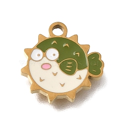 304 Stainless Steel Enamel Pendants, Ion Plating(IP), Golden, Pufferfish Charms, 12x12x1.4mm, Hole: 1.4mm(SA-CBAA2E4-05E-G)