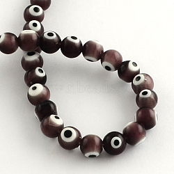 Round Handmade Evil Eye Lampwork Beads, Coconut Brown, 10mm, Hole: 1mm, about 38pcs/strand, 14.1 inch(LAMP-R114-10mm-09)