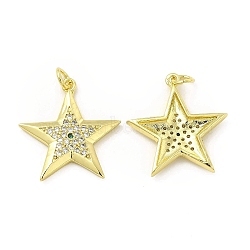Brass Micro Pave Cubic Zirconia Pendants, with Jump Ring, Star Charm, Golden, 23x21.7x3.2mm, Hole: 2.5mm(KK-E068-VB105)