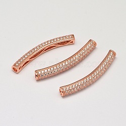 Hollow Tube Brass Micro Pave AAA Cubic Zirconia Beads, Cadmium Free & Nickel Free & Lead Free, Rose Gold, 36.5x4.5mm, Hole: 2mm(ZIRC-L050-17RG-NR)