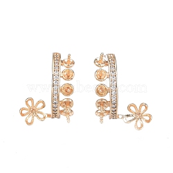 Brass Micro Pave Clear Cubic Zirconia Flower Stud Earring Findings, Half Hoop Earring Findings, for Half Drilled Beads, Nickel Free, Real 18K Gold Plated, 16~18x13mm, Pin: 0.8mm and 0.8mm(for half drilled beads)(KK-T062-241G)
