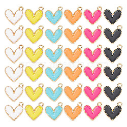 96pcs 6 colors Alloy Enamel Charms, Cadmium Free & Nickel Free & Lead Free, Light Gold, Heart Charm, Mixed Color, 14x13.5x2mm, Hole: 1.5mm, 16pcs/color(ENAM-DC0001-64)