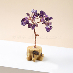 Natural Amethyst Chips Tree of Life Decorations, Copper Wire Feng Shui Energy Stone Gift for Women Men Meditation, 80~100mm(DJEW-PW0012-039F)
