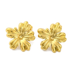 Ion Plating(IP) 304 Stainless Steel Flower Stud Earrings, Real 18K Gold Plated, 20.5x19.5mm(EJEW-D281-12G)