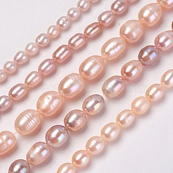 Natural Cultured Freshwater Pearl Beads Strands, Rice, PeachPuff, 4~11x4~11mm, Hole: 0.5~1mm, about 32~108pcs/strand, 14.1 inch~14.7 inch(36~37.5cm)(PEAR-L021-20-01)