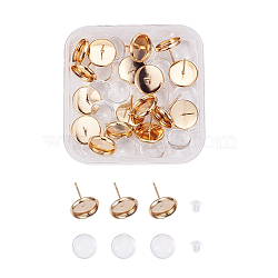 DIY Earring Making, 304 Stainless Steel Stud Earring Settings and Clear Glass Cabochons, Half Round, Golden, Earring Settings: Tray: 10mm, 12x2mm, Pin: 0.8mm, 20pcs/box,
 Cabochons: 9.5~10x3.5mm, 20pcs/box(DIY-JP0005-26G-10mm)