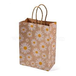 Daisy Flower Paper Gift Tote Bags, Shopping Bags with Paper Twine Handles, Rectangle, BurlyWood, 20.1x14.8x0.2cm, Unfold: 8.1x14.8xx20.7cm(ABAG-Q055-01A)