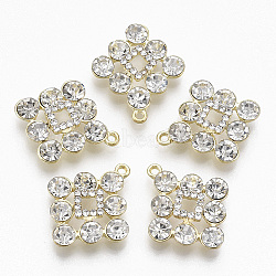 Golden Plated Alloy Pendants, with Glass Rhinestone, Rhombus, Clear, 23x20x5~6mm, Hole: 1.4mm(PALLOY-N154-01A)