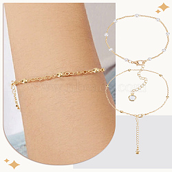 Brass Lucky Ball Chain Anklets & Brass Rhinestones and Resin Chain Bracelets Sets for Women, Golden, 8-7/8 inch(22.5cm), 7-1/4 inch(18.3cm)(SJEW-LP0001-12)