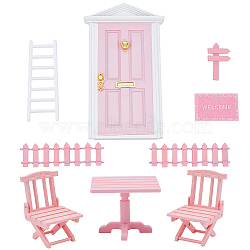 Plastic Mini Desk, Chair, Ladder, Wooden Door & Insert Card, Non-woven Rug, for Dollhouse Accessories Pretending Prop Decorations, Mixed Color, Desk and Chair: 61x72x54mm, 1pc, 49x45x71mm, 2pcs, 1set(DIY-FG0003-02)